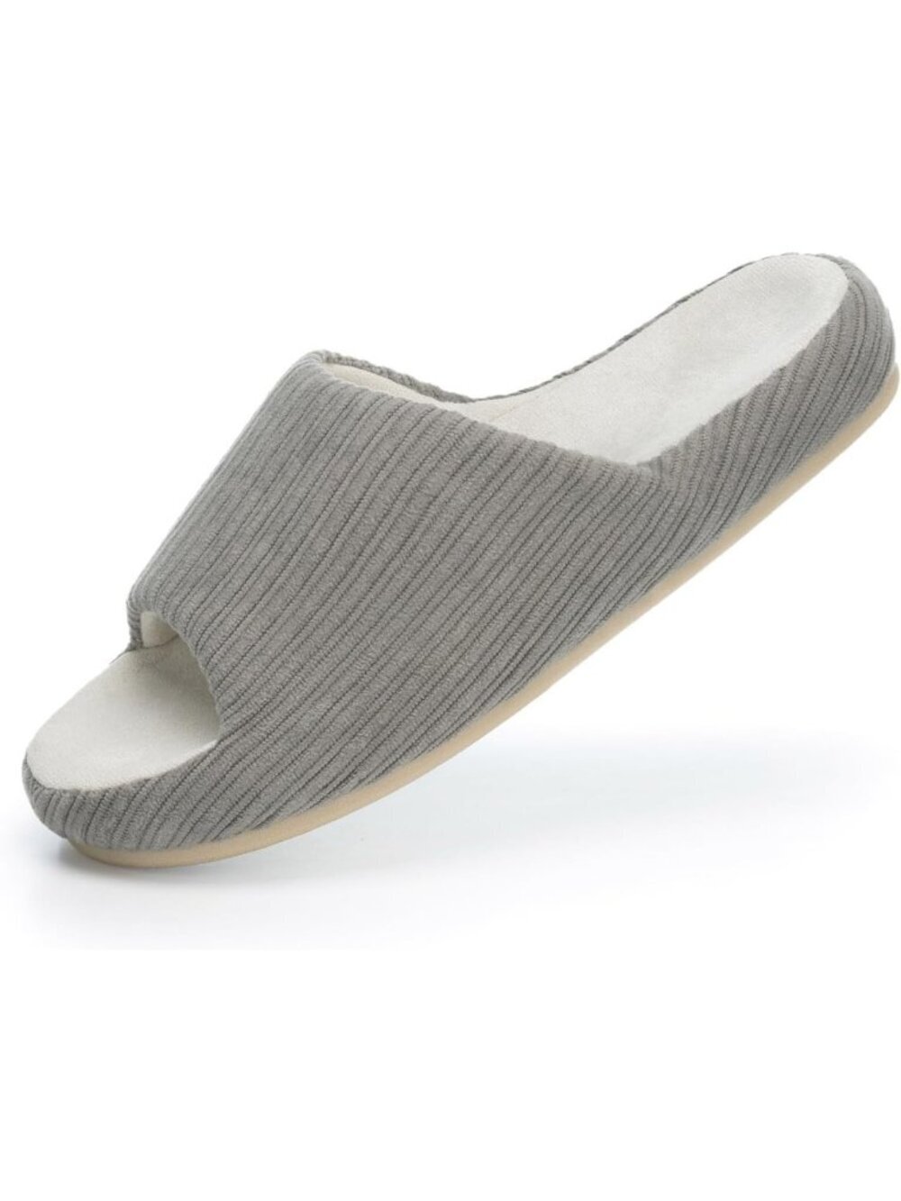 Women's Grey Pull-On Classic Memory Foam House Open Toe Soft Fit Slipper Shoes